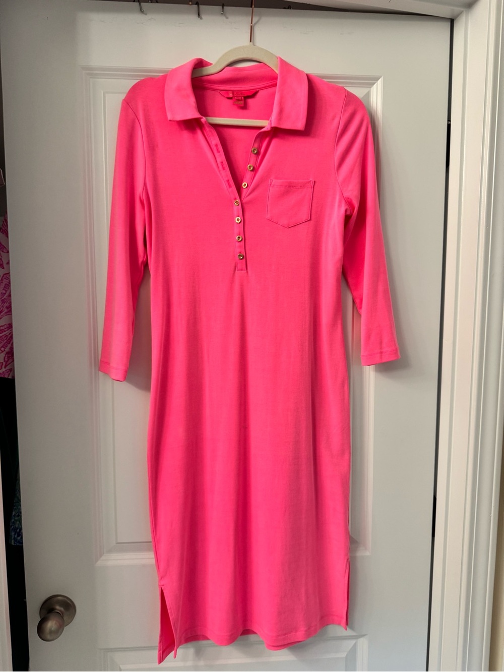 Lilly Pulitzer Neon Pink Polo-Style Long Sleeve Dress